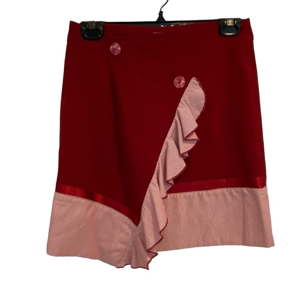 On&on skirt recycled materials unique asymmetrical woven burgundy red stripes 3